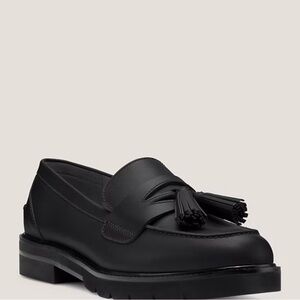 Stuart Weitzman Black Leather Tassel Loafers